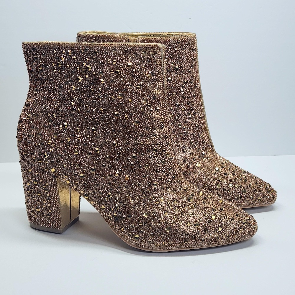 Torrid X Betsey Johnson Boots Womens Size 11 Wide Gold Rhinestone Ankle Booties